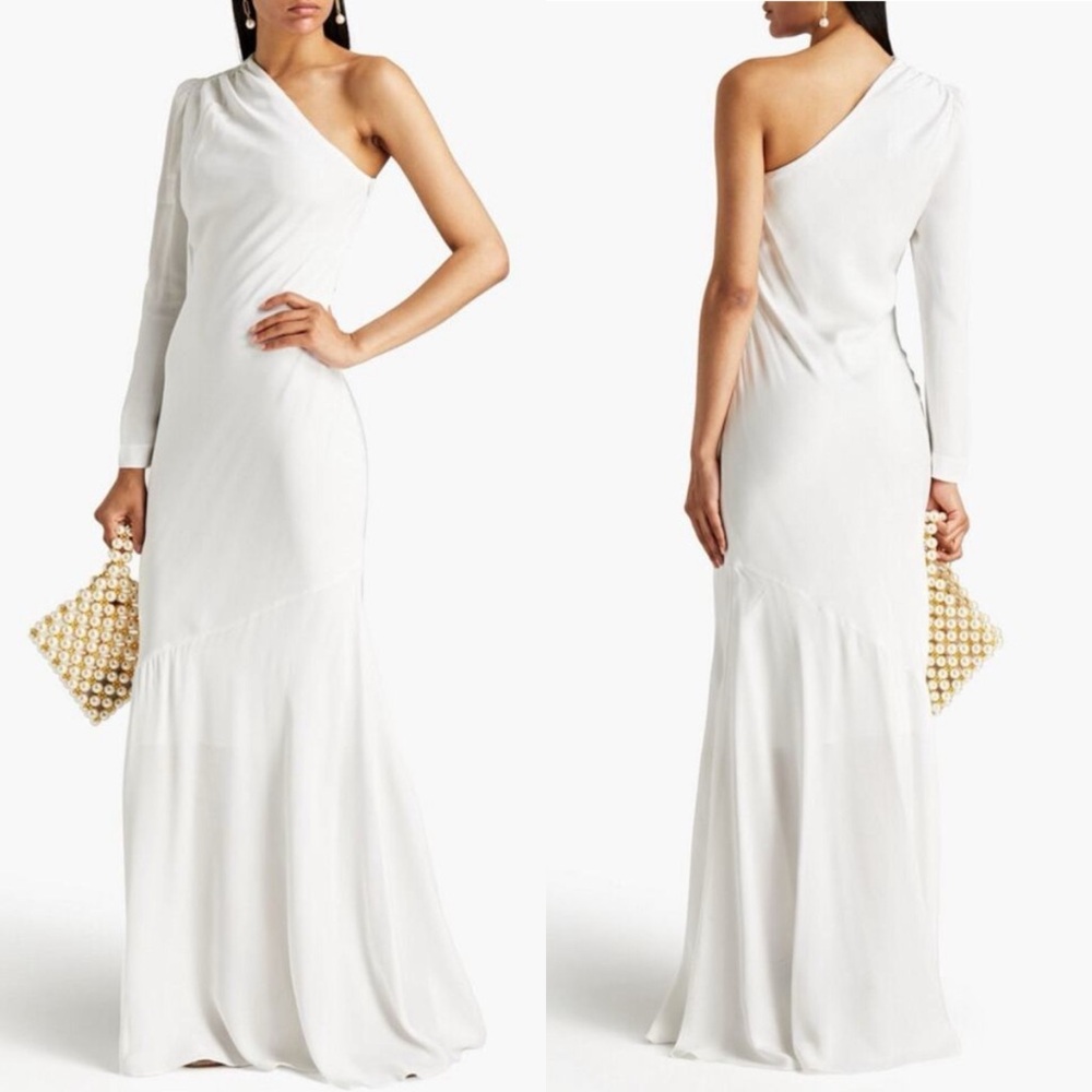 Rebecca Vallance Asymmetrical Blume One-
One-shoulder Crepe Gown Dress White NEW